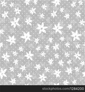 Vintage stylized floral seamless pattern. Flowers hand-drawn ink brush background in gray color. Vector illustration. Vintage stylized floral seamless pattern. Flowers hand-drawn ink brush background