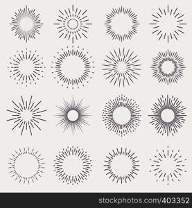 Vintage sunburst. Bursting rays sunrise firework starburst blast burst sunset star light ray radiant spark hand drawn, trendy vector badge set. Vintage sunburst. Bursting rays sunrise firework starburst blast burst sunset star light ray radiant spark hand drawn, vector set