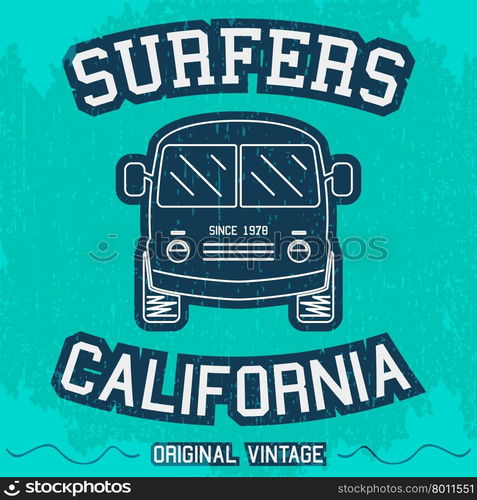 Vintage surfing poster. T-shirt print design. Vintage surfing bus ...