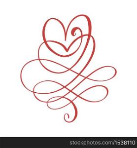 Vintage swirl calligraphic flourish with heart, vector divider ornament design. Illustration for book, greeting card, wedding invitation, Valentines Day.. Vintage swirl calligraphic flourish with heart, vector divider ornament design. Illustration for book, greeting card, wedding invitation, Valentines Day