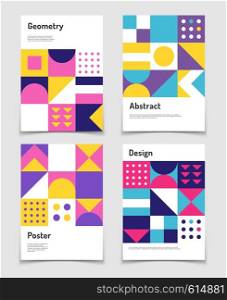 Vintage swiss graphic, geometric bauhaus shapes. Vector posters in minimal modernism style. Illustration of catalog album, banner journal modernism bauhaus. Vintage swiss graphic, geometric bauhaus shapes. Vector posters in minimal modernism style