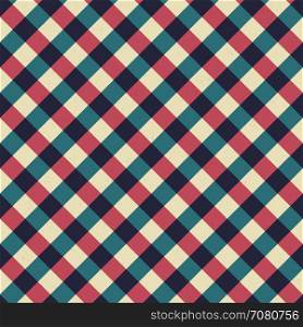 Vintage tablecloth seamless pattern. Retro background from diagonal red and blue lines.