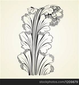 Vintage tattoo floral ornament, leaf engraved decorative black and white.