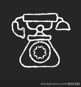 Vintage telephone chalk white icon on dark background. Old school rotary phone. Candlestick telephone. Calling and receiving calls. Old fashioned look. Isolated vector chalkboard illustration on black. Vintage telephone chalk white icon on dark background