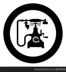 Vintage telephone retro rotary plate Antique phone Old phone Retro phone Rarity telephone Vintage phone Antique telephone Rarity phone icon in circle round black color vector illustration flat style simple image. Vintage telephone retro rotary plate Antique phone Old phone Retro phone Rarity telephone Vintage phone Antique telephone Rarity phone icon in circle round black color vector illustration flat style image
