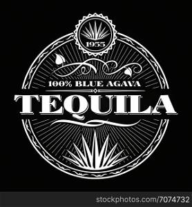 Vintage tequila banner design on chalkboard. Poster alcohol, vector illustration. Vintage tequila banner design on chalkboard