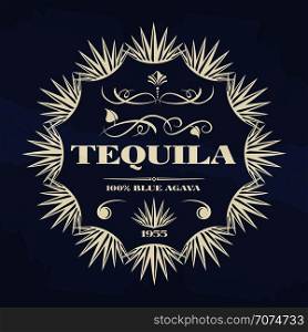 Vintage tequila banner or poster design with agava plants. Vector illustration. Vintage tequila banner or poster design