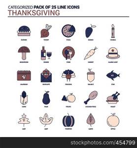 Vintage Thanksgiving Icon set - 25 Flat Line icon set