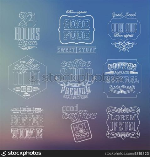 Vintage thin line bakery labels and typography, coffee shop, cafe, menu design elements,
