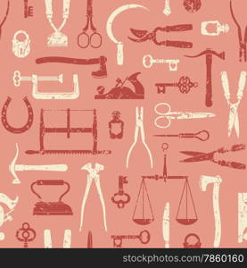 Vintage tools and instruments seamless pattern