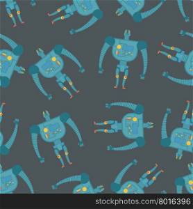 Vintage toy Robots seamless pattern. Background of cyborgs