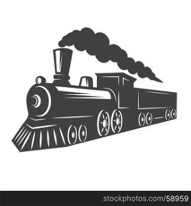 Vintage train isolated on white background. Design element for logo, label, emblem, sign. Vector illustration