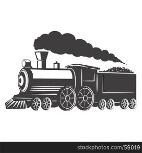 Vintage train isolated on white background. Design element for logo, label, emblem, sign. Vector illustration