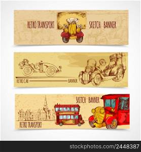 Vintage transport retro cars horizontal hand drawn banners set isolated vector illustration. Vintage Transport Banners