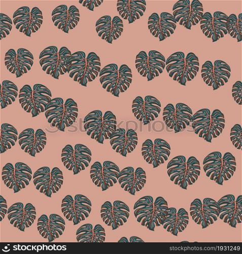 Vintage tropical monstera leaves seamless pattern. Retro botanical foliage plants wallpaper. Exotic hawaiian backdrop. Design for fabric, textile print, wrapping, cover. Vector illustration. Vintage tropical monstera leaves seamless pattern. Retro botanical foliage plants wallpaper.