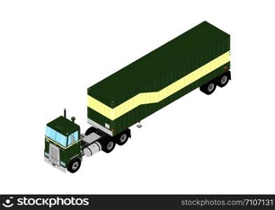 Vintage truck tractor with semitrailer. Isometric view. Flat vector.