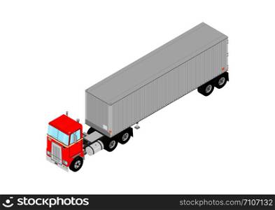 Vintage truck tractor with semitrailer. Isometric view. Flat vector.