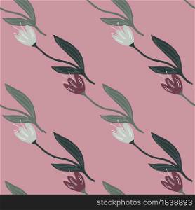 Vintage tulip seamless pattern on pink background. Nature wallpaper. For fabric design, textile print, wrapping, cover. Retro vector illustration.. Vintage tulip seamless pattern on pink background.