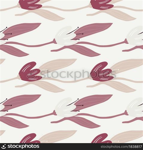 Vintage tulip seamless pattern on white background. Nature wallpaper. For fabric design, textile print, wrapping, cover. Retro vector illustration.. Vintage tulip seamless pattern on white background.