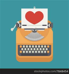 Vintage typewriter and red heart on paper sheet , eps10 vector format