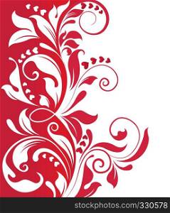 Vintage Valentine card with ornate elegant abstract floral design, red and white with hearts. Vector illustration.