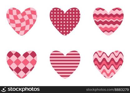 Vintage Valentine hearts stickers collection in y2k style. Perfect print for T-shirts, stickers, posters, cards. Vector illustration for decor and design.