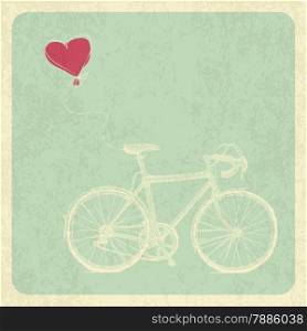 Vintage Valentines Card with Bicycle and Heart Baloon