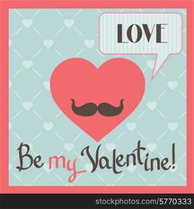 Vintage Valentines Day greeting card with heart and mustache.