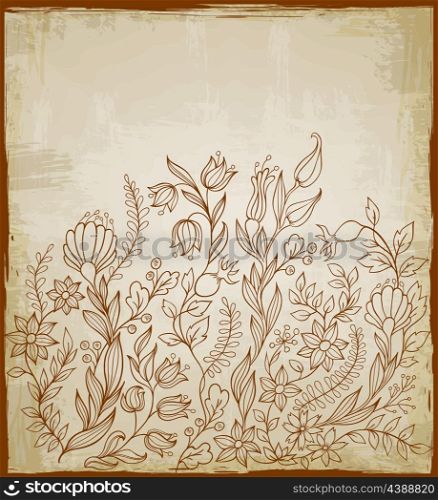 Vintage vector background with flowers and leaves