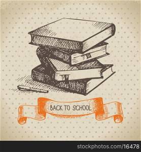 Vintage vector background with hand drawn back to school illustration