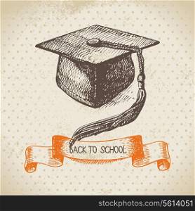 Vintage vector background with hand drawn back to school illustration