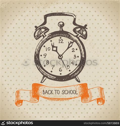 Vintage vector background with hand drawn back to school illustration &#xA;