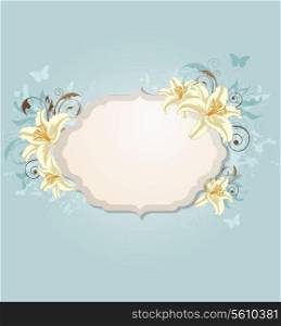 Vintage vector background with label and flowers