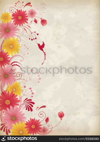 Vintage vector background with red and yellow flowers