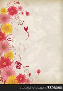 Vintage vector background with red and yellow flowers