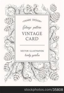 Vintage vector invitation card. Decorative victorian flowers illustration. Invitation, Save the date, RSVP, Reception, Thank you card template with floral background.