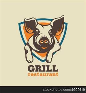 Vintage vector logo for a barbecue restaurant. Agriculture. Pig. Fresh pork. Meat.
