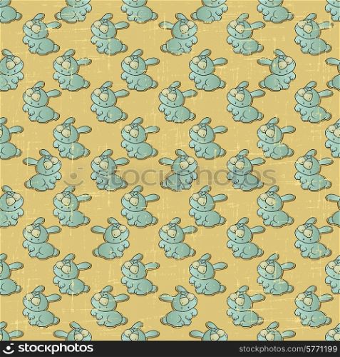 Vintage vector seamless pattern with cartoon rabbits.. Vintage vector seamless pattern with cartoon rabbits