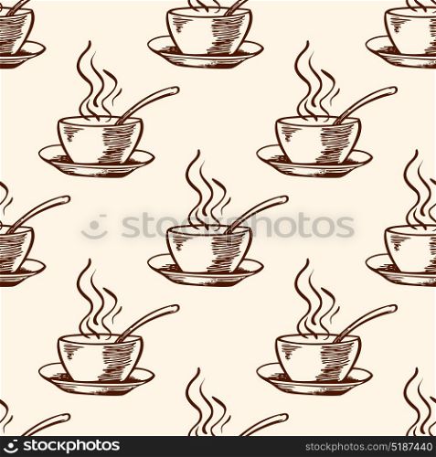 Vintage vector seamless pattern with coffee cup