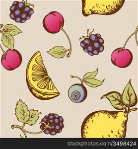Vintage vector seamless pattern with fruits and berries