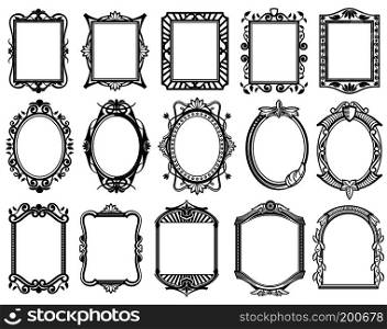 Vintage victorian, baroque, rococo frame for mirror, menu, card design vector collection. Blakc pattern frame, illustration set of frames for design. Vintage victorian, baroque, rococo frame for mirror, menu, card design vector collection