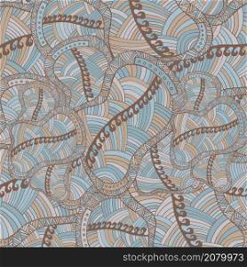 Vintage wave line and curl Hand-drawn abstract colorful vector pattern