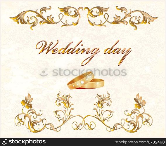 vintage wedding card with rings
