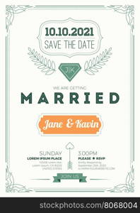 Vintage wedding invitation card A5 size frame layout print template