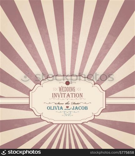 Vintage Wedding Invitation With Grunge Concerntric Radial Background And Title Inscription
