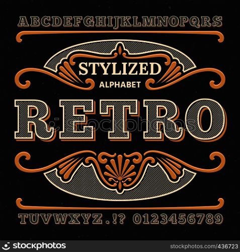 Vintage western 3d typography. Gothic retro vector type. Retro numbers and letters. Abc text, alphabet type vintage, gothic typography and number illustration. Vintage western 3d typography. Gothic retro vector type. Retro numbers and letters