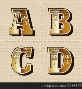 Vintage western alphabet letters font design vector illustration (a, b, c, d)
