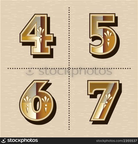 Vintage western numbers alphabet letters font design vector illustration (4, 5, 6, 7)