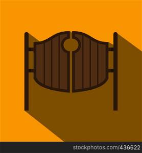 Vintage western swinging saloon doors icon. Flat illustration of vintage western swinging saloon doors vector icon for web on yellow background. Vintage western swinging saloon doors icon