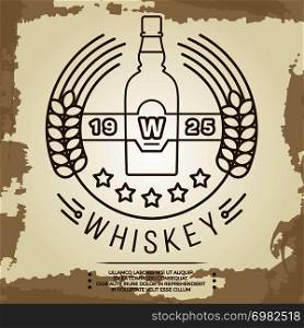 Vintage whiskey label design - retro drink poster. Whiskey linear retro logo. Vector illustration. Vintage whiskey label design - retro drink poster